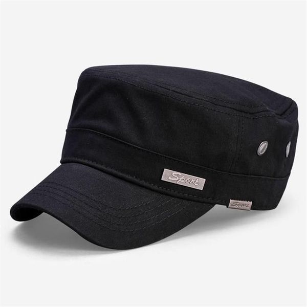 Uomo Cappelli da sole a testa grande Berretto militare piatto in puro cotone maschile Berretti con visiera per adulti Uomo Plus Size Cappello da baseball militare 56-60CM 61-65cm di larghezza Br208F