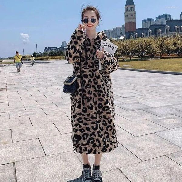 Frauen Hoodies Leopard Oberbekleidung mit Kapuze Frauen Harajuku koreanische Kleidung Winterkleider Retro Y2K Long Down Coats Lady Jacken Jacken