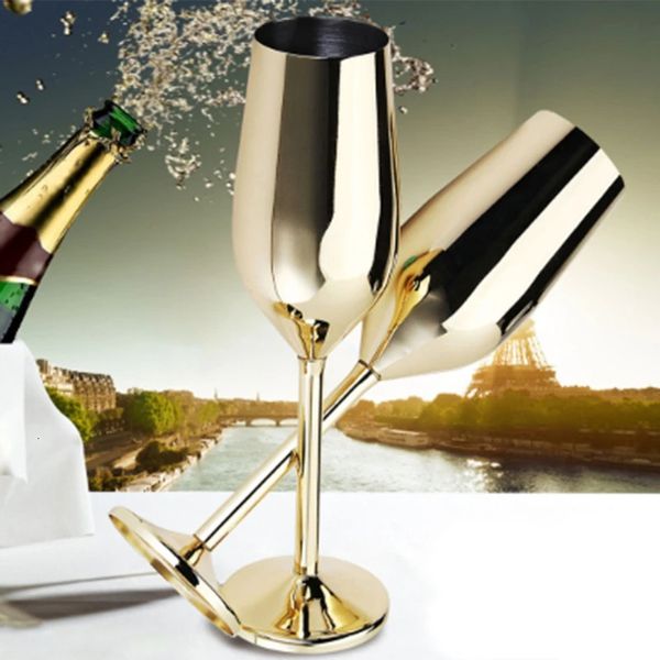 Bicchieri da vino 2 pezzi / set bicchieri da champagne in acciaio infrangibile spazzolato oro matrimonio brindisi flute di champagne bevanda tazza festa matrimonio vino 231213