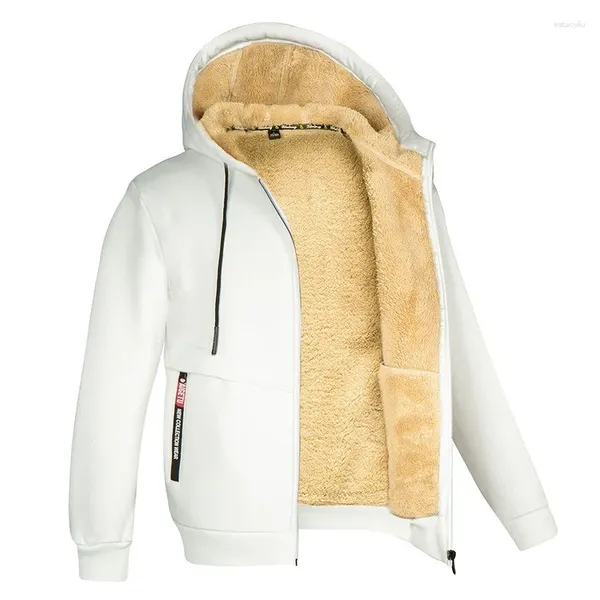 Jaquetas masculinas jaqueta espessada zíper longo engrossar lã de cordeiro quente hoodies manga inverno moletom casual esportes velo preto c