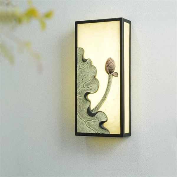 Wandleuchte, moderne chinesische Lotus-Lampen, Wohnzimmer, Schlafzimmer, Flur, Treppenhaus, geschnitzte Wandleuchte, Eisen-Deko-Acryl-Beleuchtung