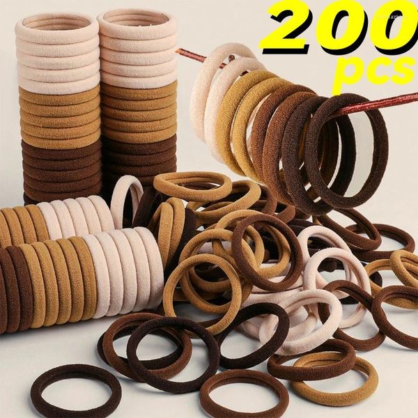 Accessori per capelli 20/200 pezzi Ragazze 4.5 cm Anelli di corda in nylon di base Fasce per capelli elastiche dolci marrone kaki dolce Cravatte Supporti per coda di cavallo Fasce per capelli