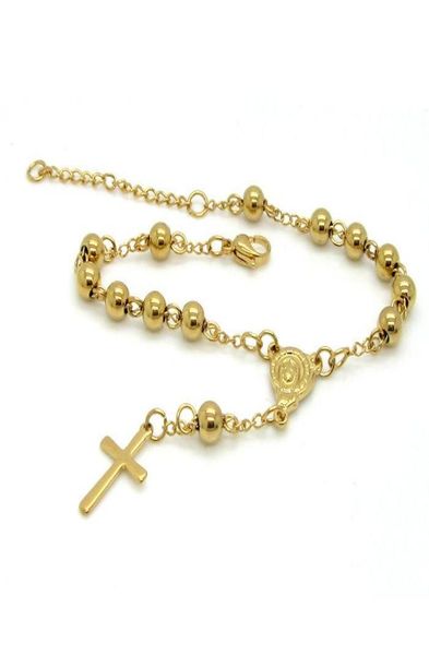 Bracciale rosario in acciaio inossidabile di alta qualità con perline da donna con pendente Gesù, collegamento religioso cattolico, catena 7436047