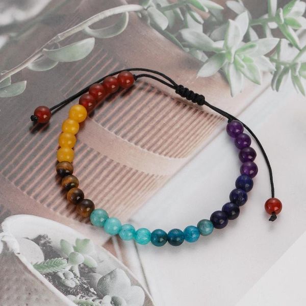 Strang Mehrfarbiges Armband mit 7 Chakra-Perlen, 6/8 mm, Naturstein, Kristall, Heilung, Angst, Schmuck, Damen, Herren, Yoga, Meditation, Geschenk