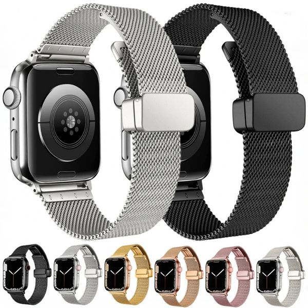 Cinturino ad anello magnetico di lusso per cinturino Apple Watch ultra 49mm 45mm 44mm 40mm 41mm Bracciale milanese in acciaio inossidabile serie iwatch 9 8 7 6 SE 5 4 3