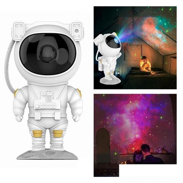 Projektör Lambaları En Yeni Astronot Yıldızlı Gökyüzü Projektör Lambası Galaxy Star Lazer Projeksiyonu USB Şarj Atmosferi Çocuk Yatak Odası Dekor Boy Dhwec
