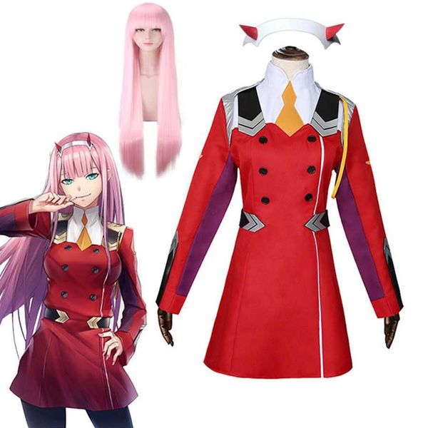 Zero dois trajes cosplay anime querido no franxx zero dois 02 vestido uniforme ternos headwear peruca feminino traje de halloween vestido g307s