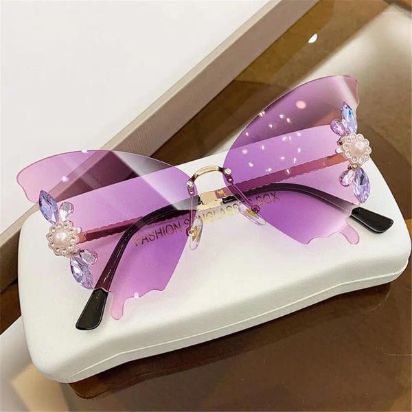 Солнцезащитные очки UV400 Bling Streetwear Оттенки Diamond Glasses Crystal Butterfly Sun Rimless Sun