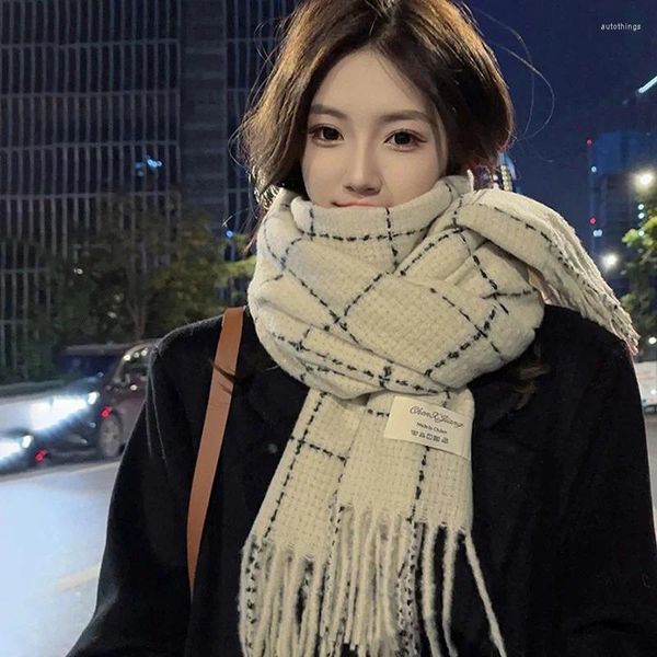 Шарфы, осенне-зимний шарф из искусственного кашемира для женщин, теплая шаль в стиле ретро, длинный размер, корейская версия, универсальная милая вязаная шея для девочек