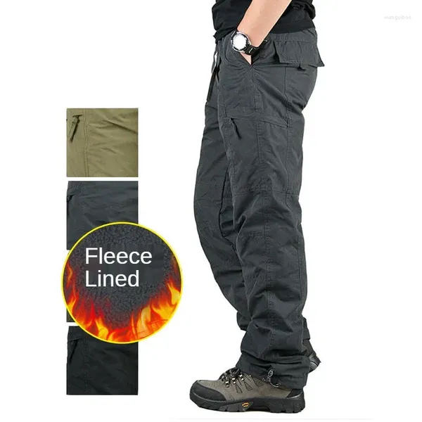 Männer Hosen Winter Fleece Gepolsterte Overalls Männer Im Freien Warme Baumwolle Lange Hosen Männlich Gerade Plus Größe Multi-tasche casual Männer.