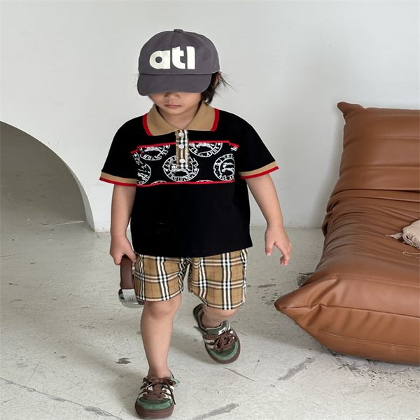 Детская высококачественная дизайнерская летняя футболка, состоящая из двух частей, праздничный наряд, футболка с короткими рукавами и шортами, размер 90-150 см, А4