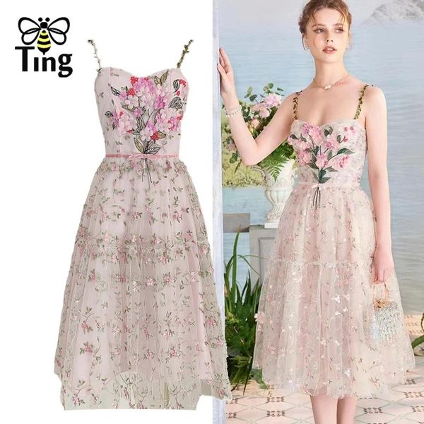Повседневные платья Tingfly, высокое качество дизайна, модные цветочные аппликации, вышивка трапециевидной формы, бальные платья длиной до колена, вечерние женские летние платья