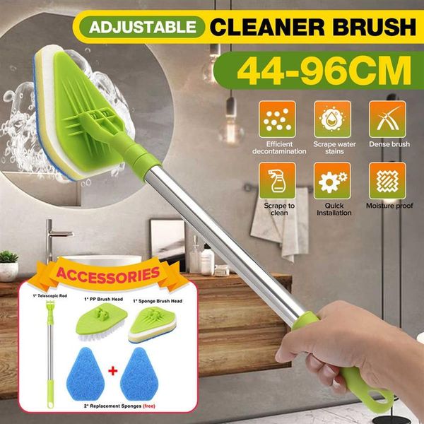 Conjunto de escova de limpeza banheiro banheira casa ferramenta limpa alça longa telescópica substituir esponja rotação escova purificador para banheiro 2108313131