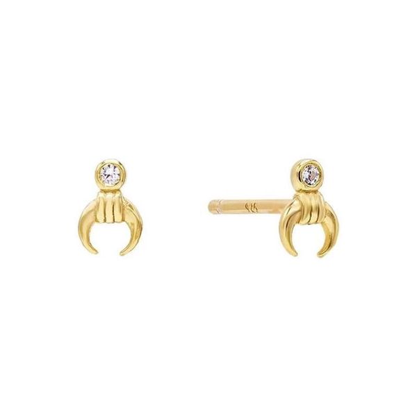 Orecchino con perno color oro delicato argento sterling 925 minimo falce di luna corno Cz orecchino per donna ragazza classico semplice bue gioielli336p