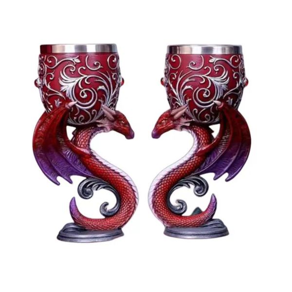 Tassen 1PCS Western Dragon Cocktail Becher Persönlichkeit Edelstahl Rotwein Glas 3D Dreidimensionale Wolf Kopf Schädel Tasse 231213