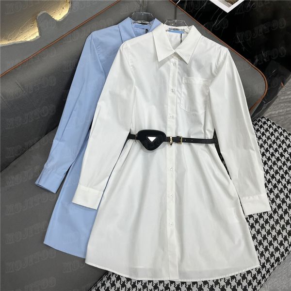 Distintivo in metallo Camicie da donna Abiti con borse Cintura in vita Moda casual Abito bianco Gonne sottili e traspiranti per signora