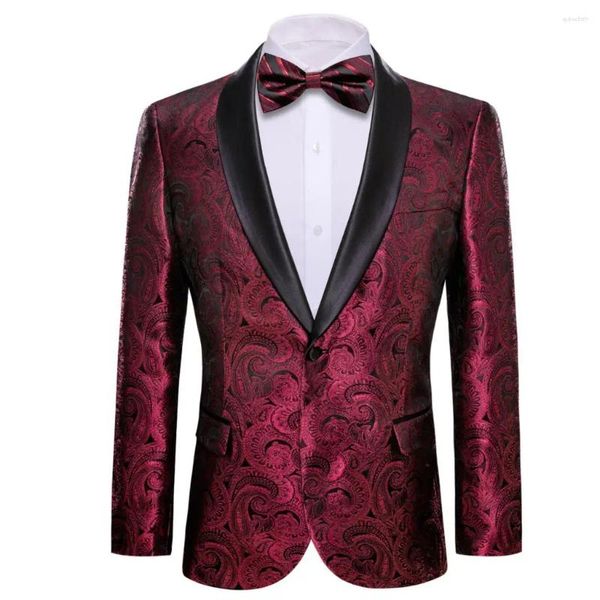 Herrenanzüge Designer Eleganter Anzug Seide Rot Schwarz Paisley Fliege Set Blazer Jackage Mantel Smoking Slim Fit Hochzeitskleid Barry.Wang