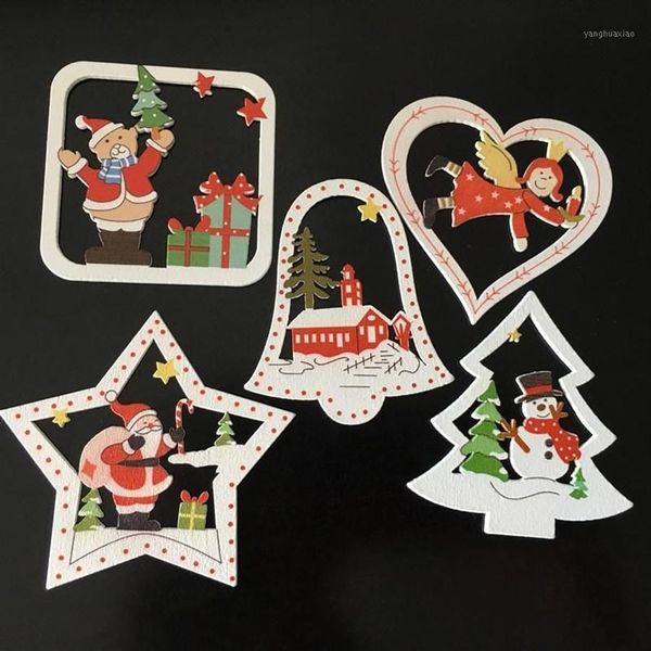 10pcs Santa Bell Angel Noel Ağacı Süsleri Ahşap Asma Kolyeler Hediyeler Home Adornos De Navidad 20191242E için Noel Dekorasyonları