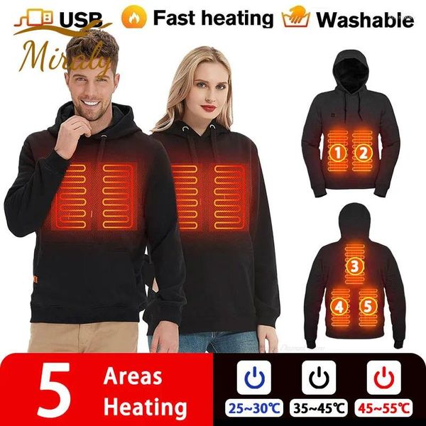 Hoodies masculinos 5 áreas aquecidas homens mulheres harajuku moletom inverno quente usb aquecimento casaco auto jaqueta térmica