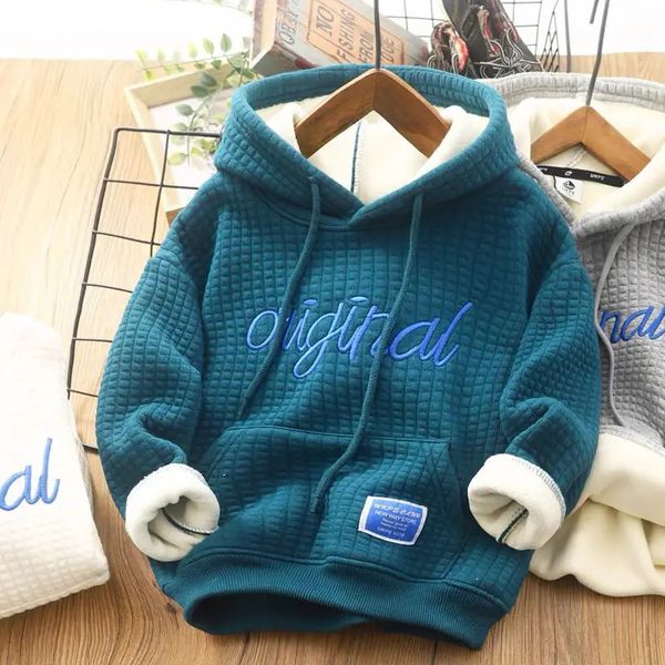 Pullover Autunno Inverno Bambini piccoli Ragazzi Felpe con cappuccio Abbigliamento per bambini Plus Pullover Top Teen 4 5 6 7 8 9 10 12Y 231213