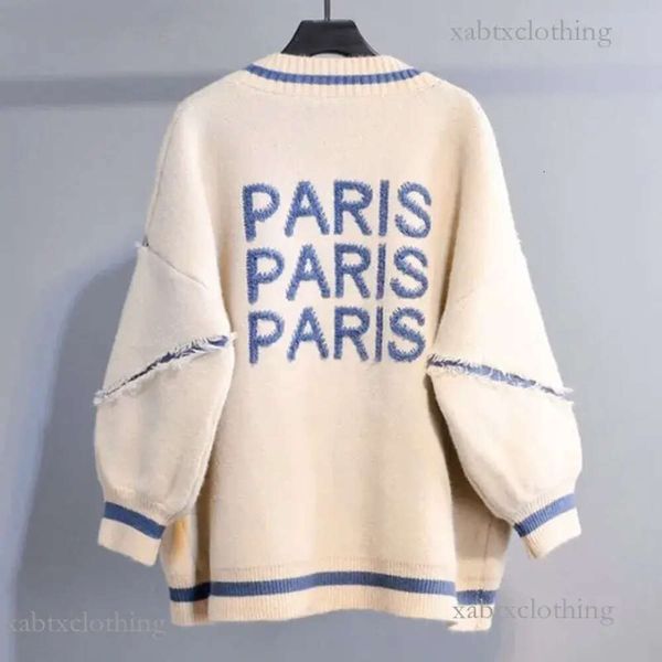 Paris canal camisola solta moda longa cardigan carta impressa mulheres de malha engrossar plus size coreano inglês alfabeto casaco atacado suroupas