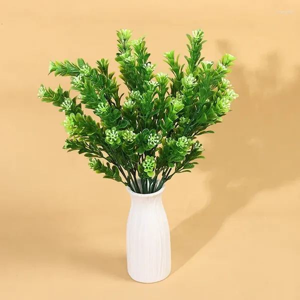 Flores decorativas 34cm 7 cabeças simulação milão grama verde paisagem decoração vaso planta plástico plantas falsas jardim ferramentas de decoração para casa