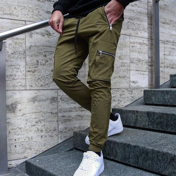 Funggine che gestiscono pantaloni per pantaloni da allenamento per pantaloni della tuta da uomo che cola sport sports che corse elastici streetwear elastico muscolo outdoor atletico pantaloni tascabili casual con cerniera s-3xl