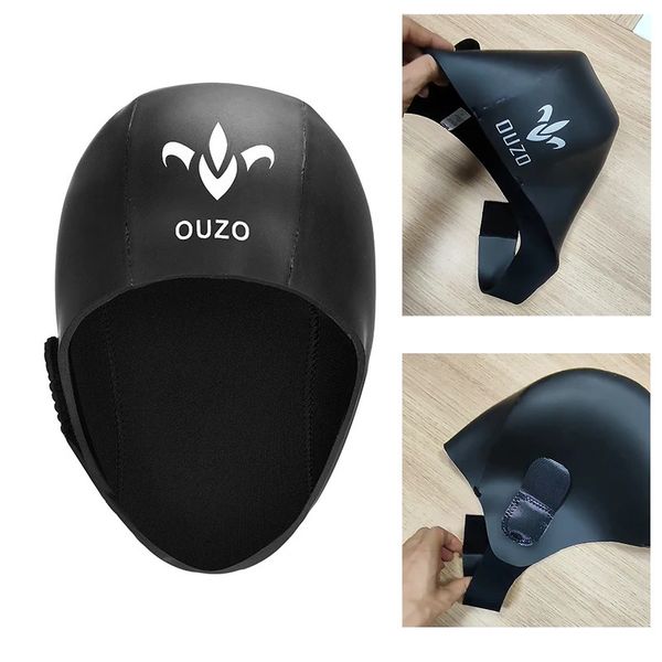 Toucas de natação Capa de mergulho 3mm Neoprene Stretchable Dive Surf Cap com cinta de queixo Wetsuit térmico 231213