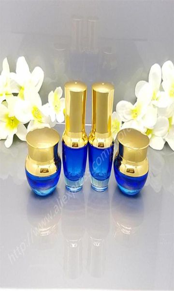 50er-Set, hochwertiges Kosmetikglas mit goldenem Deckel, leere Creme-Flasche, Glasflasche, Reiseflasche, 20 g, 30 g, 50 g, blaues Glasglas313e4699929
