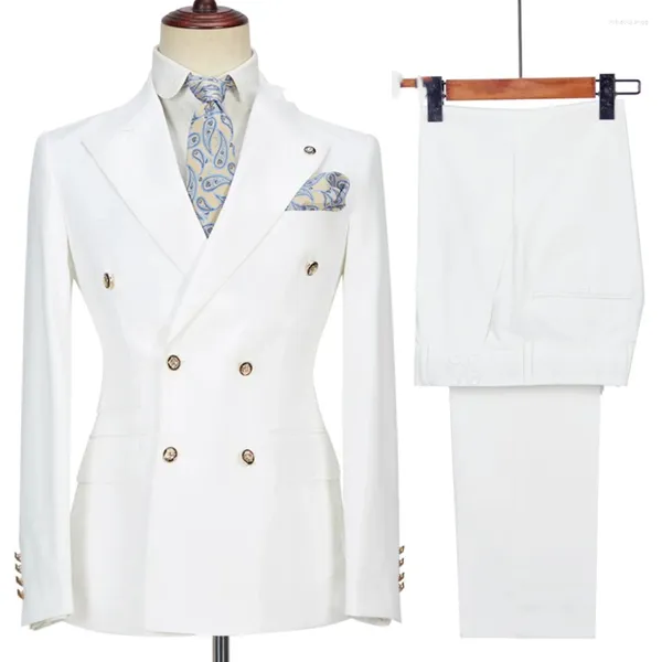 Ternos masculinos 2023 traje homme branco duplo breasted negócios para homens noivo smoking casamento terno masculino fino ajuste 2 pçs (blazer calça)