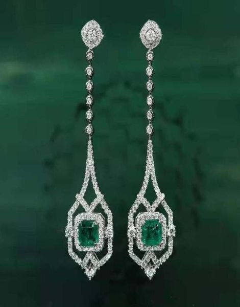 Ruzzallati Vintage Antika Laboratuar Emerald Takı Gümüş Renkli Tasarım Uzun Damla Küpe Kadınlar için Dangler Hediyesi 2207183764593