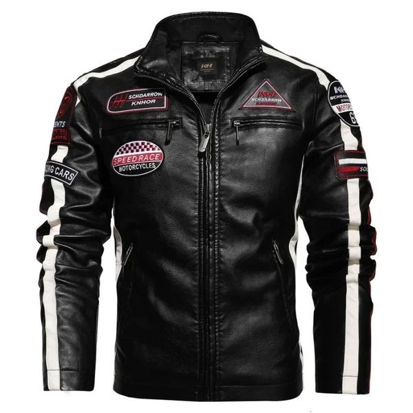 Herrenjacken Herbst Motorrad Lederjacke Casual Patchwork Vintage Mantel Biker PU Stickerei Bomber Reißverschluss Fleece Männlich 231214