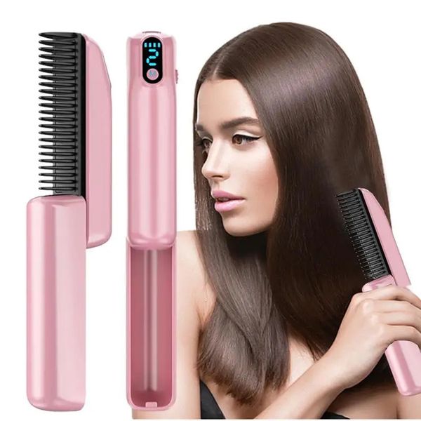 Alisadores de cabelo Alisador de cabelo escova de íon negativo estilo pente alisamento elétrico com display LED 30s escova de cabelo de aquecimento rápido 231213