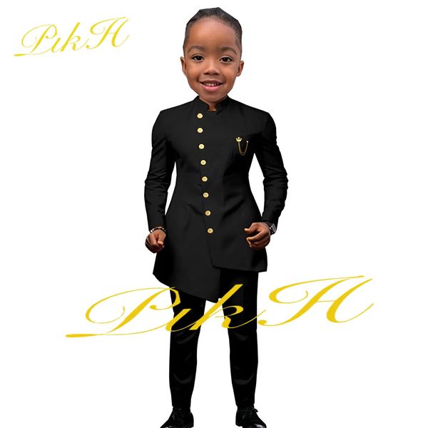 Костюмы Черный костюм для мальчиков Свадебный смокинг Куртка в индийском стиле Брюки 2 шт. Детское модное праздничное платье Slim Fit Детская одежда 231213