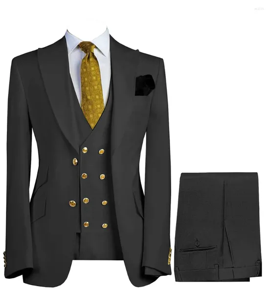 Ternos masculinos masculinos 3 peças duplo breasted negócio cavalheiro design clássico blazer baile de formatura fino ajuste terno smoking calças colete