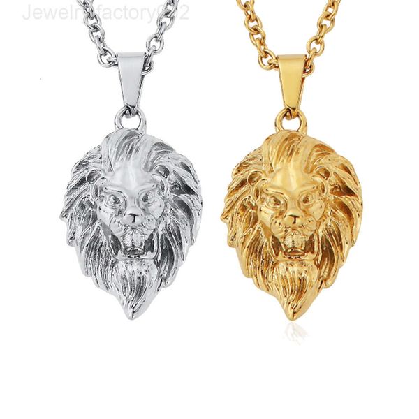Auf Lager – Massive Löwenkopf-Anhänger-Halskette, 18 Karat echt vergoldeter Edelstahl, IP-Tier-Löwenkette für Männer, Hot Spot-Großhandel