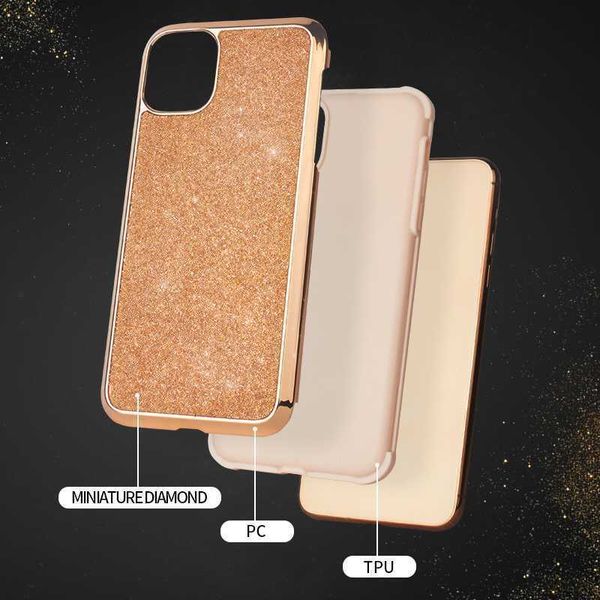 2 em 1 capa protetora híbrida fina capa de diamante em miniatura para iphone 11 pro max xr xs max glitter bling case para iphone 8 7 plus