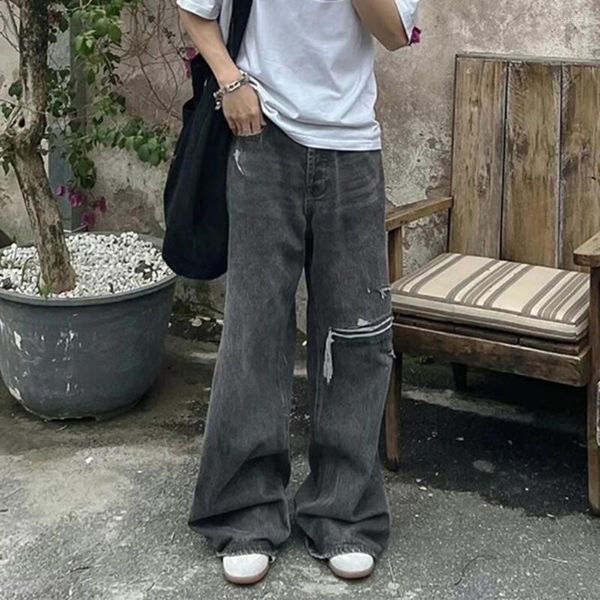 Jeans da uomo Harajuku lavato pantaloni vintage larghi strappati pantaloni casual unisex Y2K pantaloni in denim larghi dritti streetwear cargo oversize