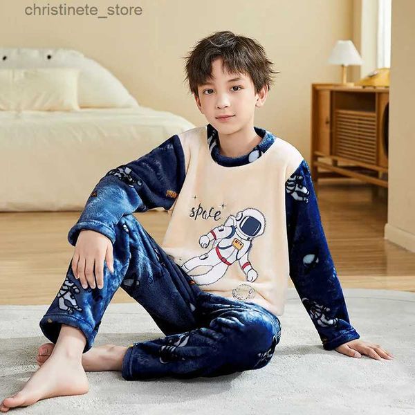 Pijamas grandes meninas meninos outono inverno manga longa quente flanela pijamas conjunto bonito animal crianças pijamas conjunto de natal