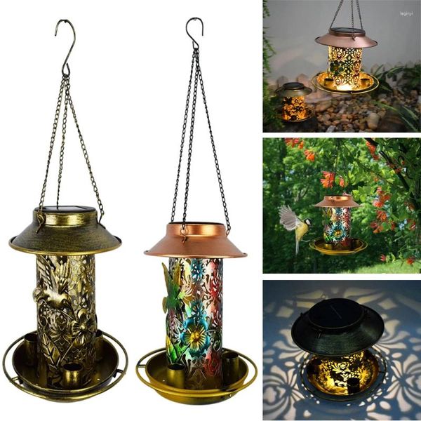 Andere Vogelzubehörteile, hängender Solar-Futterspender für den Außenbereich, LED-Lampe, IP55, wasserdicht, Bronze-Metalltablett, Garten- und Hofdekoration