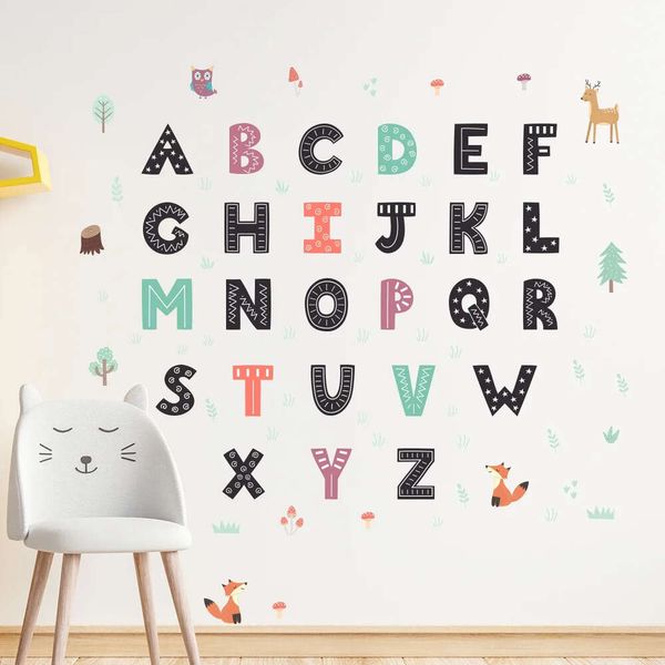 5 pezzi di adesivo da parete per bambini che imparano l'inglese con lettera ABC per la camera dei bambini, soggiorno, aula, decorazione da parete