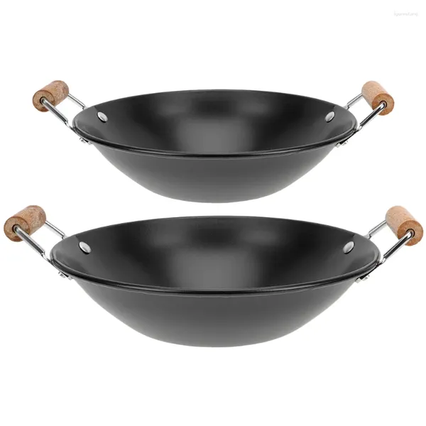 Panelas 2 Pcs Aço Inoxidável Griddle Cozinha Fornecimento Fritar Antiaderente com Tampa Macarrão Cozinhar Panela Fogão De Madeira Metal Seco Individual