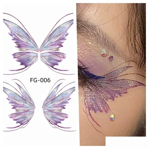 Tatuagens temporárias braço peito tatuagens glitter gradiente borboleta asas tatuagem olho canto face adesivos crianças maquiagem diy peixe escala s dhtz8