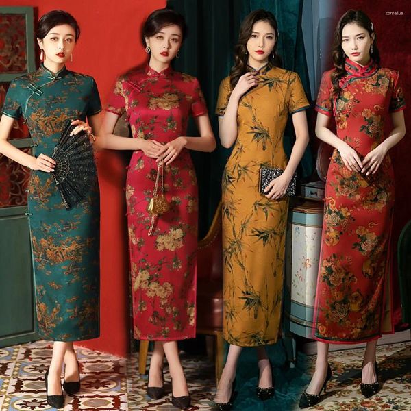 Abbigliamento etnico 10 colori come scegliere Lungo cheongsam Stampa floreale Taglie forti Abito da sera Bottone fatto a mano Donna Foderato vintage Qipao M A