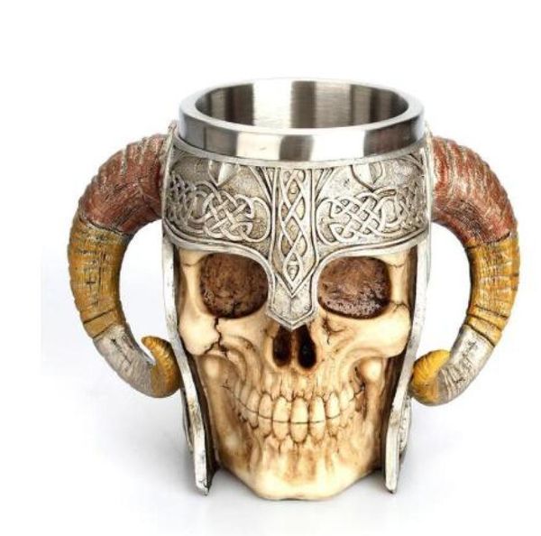 Caneca de caveira de aço inoxidável viking copo bebendo esqueleto resina cerveja stein tankard caneca de café xícara de chá halloween bar drinkware gift4312043