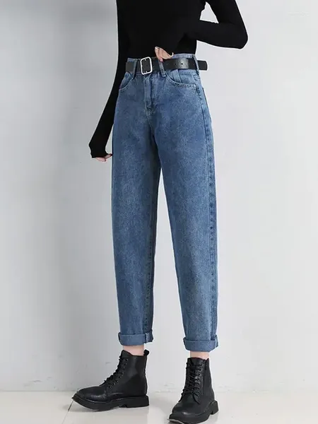 Женские джинсы 2024, повседневные винтажные брюки для мамы с высокой талией, мешковатые джинсовые брюки в стиле BF, прямые брюки-шаровары A107