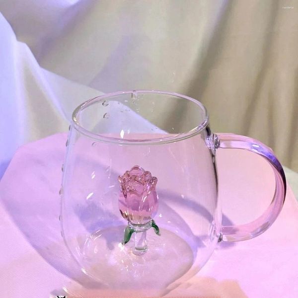 Weingläser, kreative 3D-Rosen-Champagnerflöte, individuelles Glas, Becher, Becher, Tasse mit Innenteil, schönes Glaswaren-Geschenk