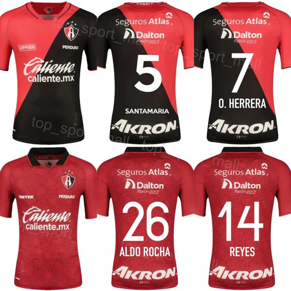 Club Team Atlas Soccer 30 Eduardo Aguirre Jersey 23 24 Mans 26 Aldo Rocha 5 Edgar Zaldivar 20 Juan Zapata 23 Jordy Caicedo Preto Vermelho Camisa de Futebol Kits Uniforme