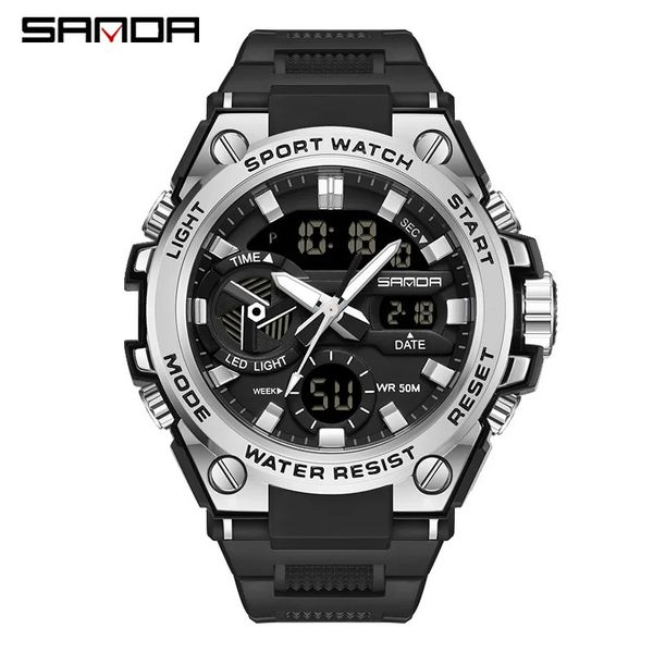 Armbanduhren SANDA 3311 Männlicher Student Jugend Modetrend Militär Multifunktionales Nachtlicht Wasserdichte elektronische Uhr Digitale Armbanduhren 231213
