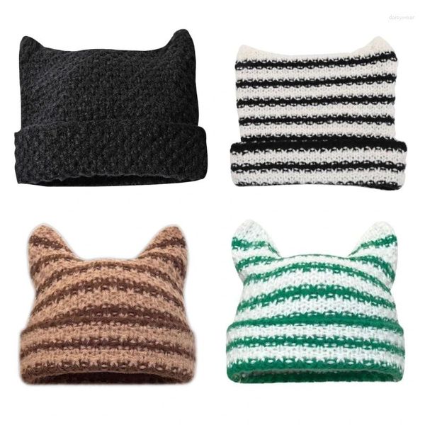 Berets Crochet Chapéu De Malha Skullies Beanie Devil Horn Mulheres Outono Inverno Quente Engraçado